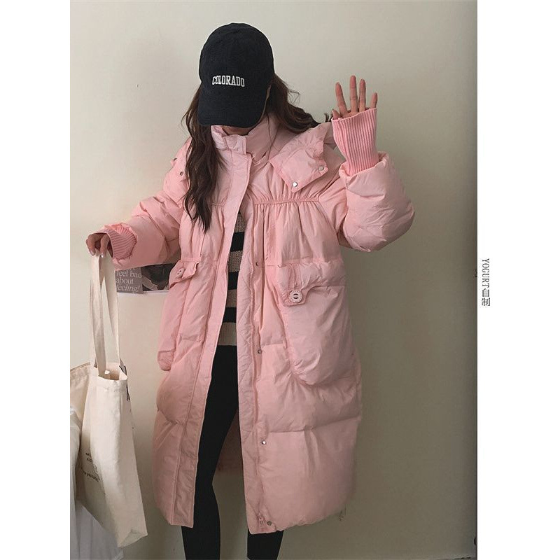 Korean Style Long Over-The-Knee Hooded Fashionable down Jacket for Women New Loose White Duck down Warm Thickened Jacket Winter White