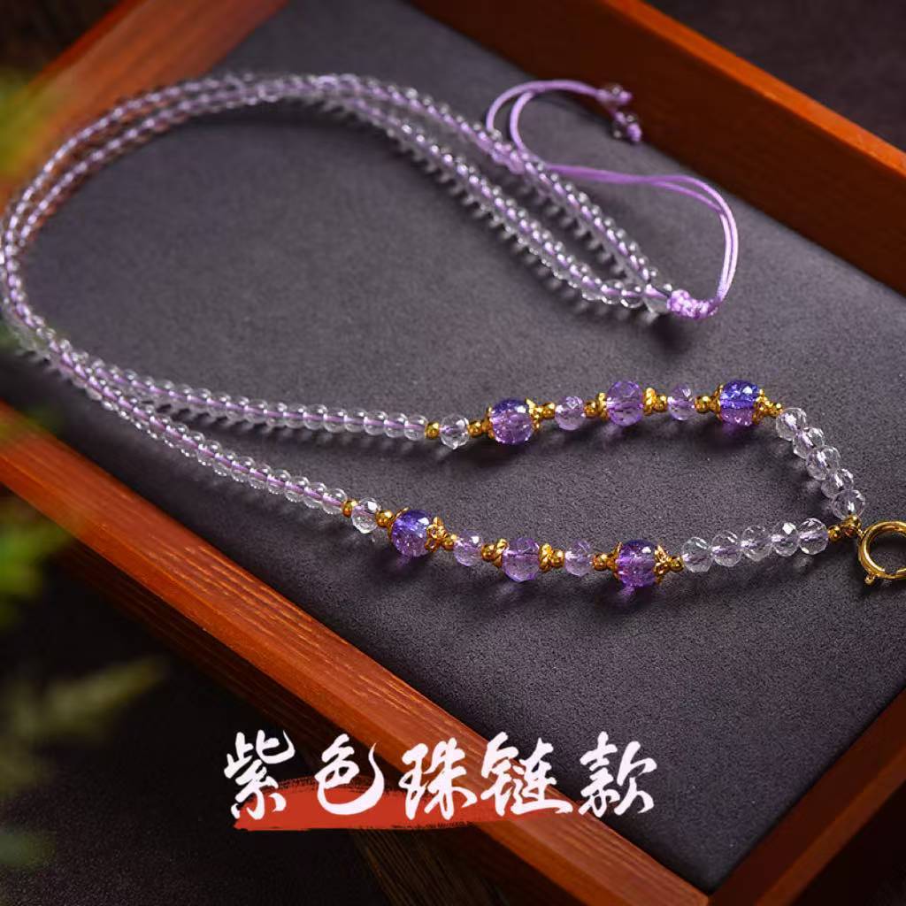 Wholesale Boutique Bead Chain Multi-Color Matchinging Crystal Thangka Hanging Chain Sweater Chain Quick Release Buckle Beeswax Jade Necklace
