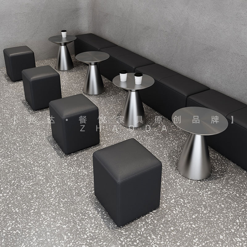 Modern Simple Baking Furniture Dining Table and Chair Combination Milk Tea Shop Coffee Shop Stainless Steel Round Table Coffee Table Storage Dining Chair