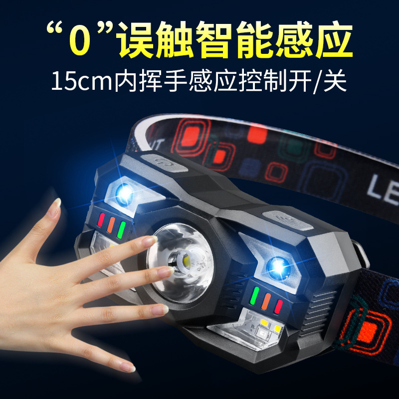 Cross-border intelligent induction small headlight multi-function multi-light source charging outdoor head-mounted flashlight night fishing lamp wholesale