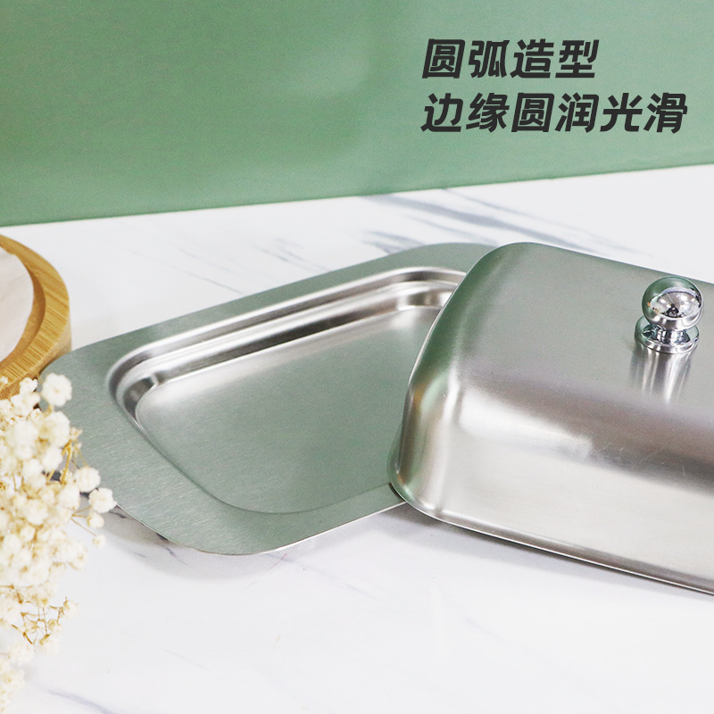 Stainless Steel Butter Box Restaurant Butter Box Butter Dish Snack Plate Western Cheese Box Fresh-Keeping Box Commercial