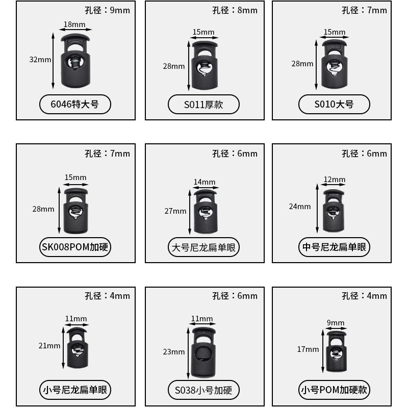 Factory direct luggage accessories plastic spring buckle single hole rope buckle clothing elastic buckle pig nose buckle in stock