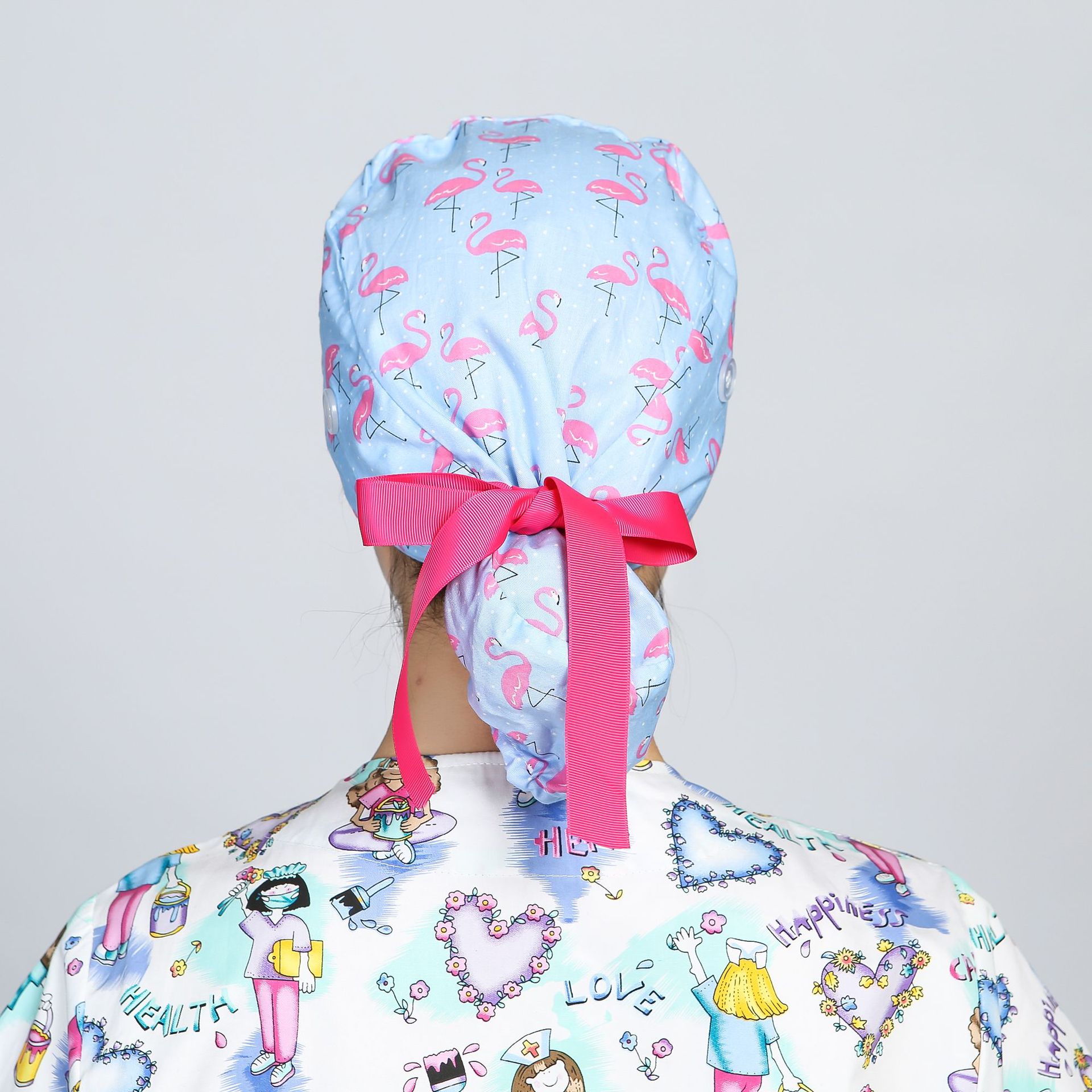 Cross-border special with buttons and sweatband adjustable ribbon lace-up ponytail hat women's long hair head cover hair cap