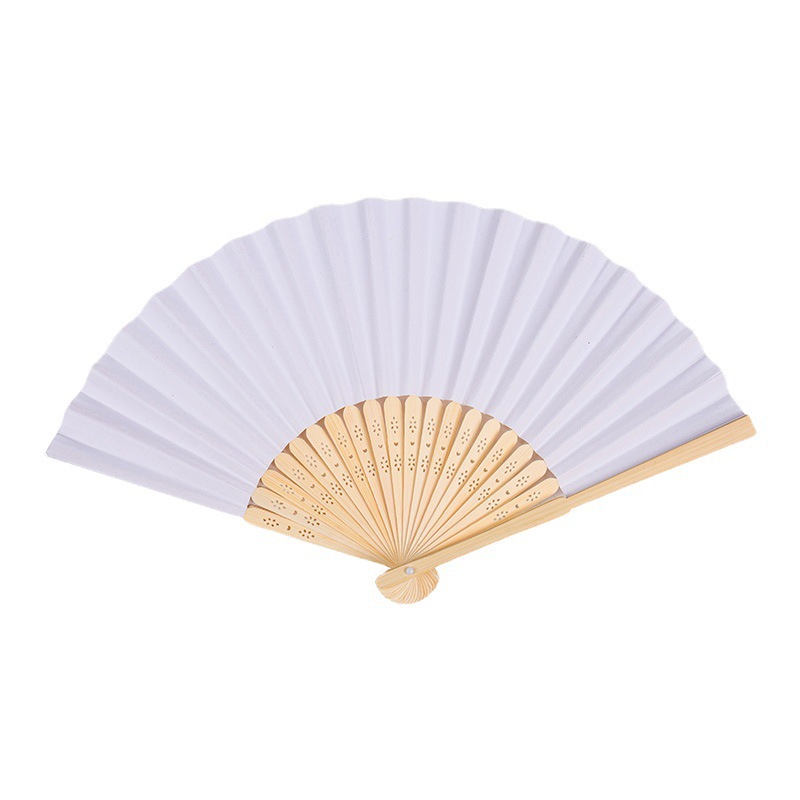 Manufacturer Wholesale Folding Fan White Paper Fan Folding Fan Wedding Advertising Blank Paper Fan Ready Stock Pure Color Paper Blank Bamboo