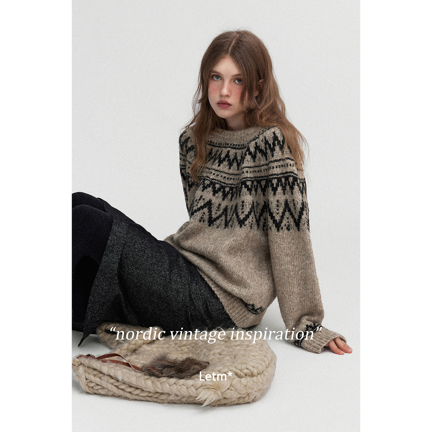 Letm Iceland Is Snowing' Retro Fluffy High Alpaca Geometric Plaid Fair Isle Crew Neck Sweater for Women