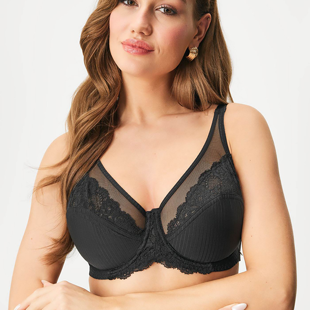 European and American Large Size Stripesd Lace Single-Layer Full-Cup Bra Customized with Materials and Materials Designed on Demand and Quick Sample Production