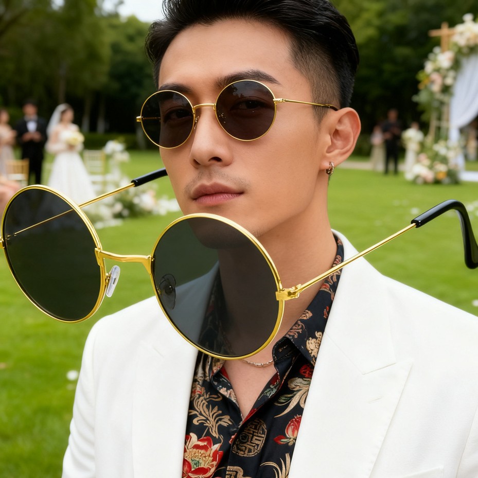 Шанхайские ретро очки солнцезащитные для интернет-знаменитостей с гиалуроновой кислотой круглые простые очки свадебные очки