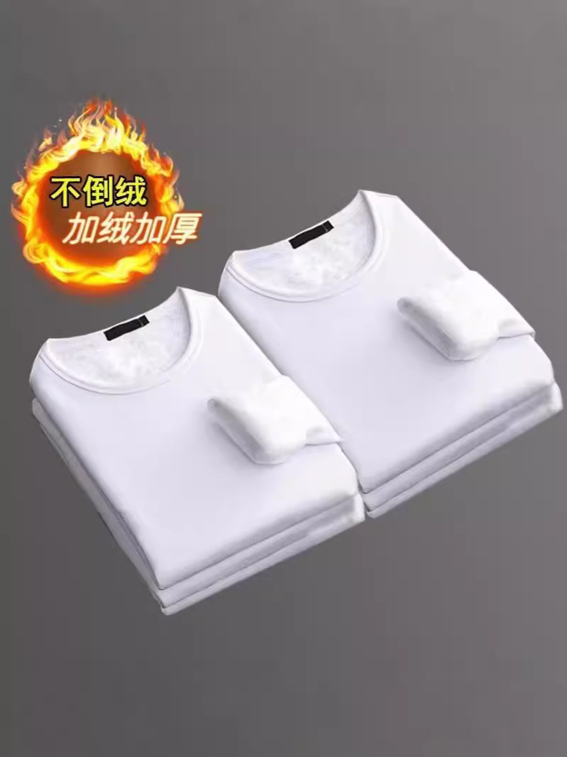 Factory direct autumn and winter fleece-lined thick bottoming shirt men's 2024 new solid color warm clothes long sleeve