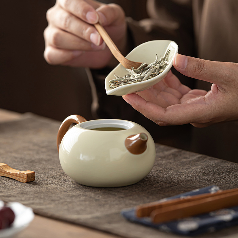 Huang Ru Ceramic Tea Set Three-Piece Tea Scoop Tea Spoon Creative Leaf-Shaped Tea Scoop Six Gentlemen Tea Shovel Tea Ceremony Accessories