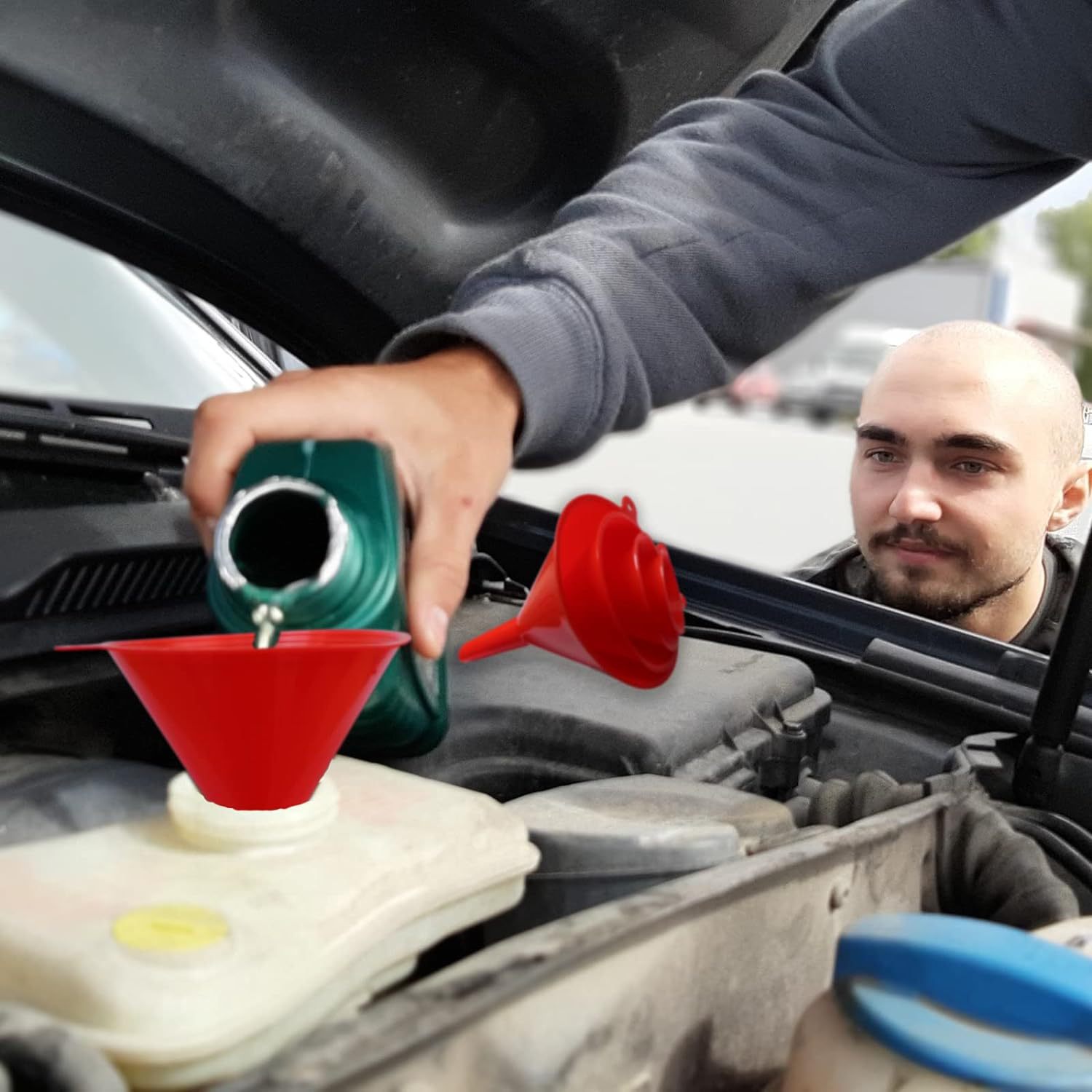 Cross-Border Hot Selling Car Plastic Funnel 5-Piece Set with Filter Hose Motorcycle Plus Oil, Gasoline Glass Water