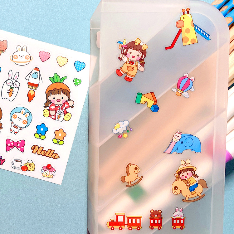 Korean Ins Cute Handbook Stickers Cartoon Thermos Cup Stickers Handbook Mobile Phone Stickers Student Water Cup Transparent Pvc Stickers
