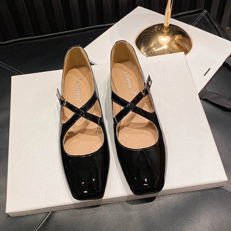 N2-1 Su Yinyin Same-style Ballie Daughter ~ Square Head Cross Buckle Flat Mary Single-layer Shoes Women's Banquet Shoes Wedding Shoes