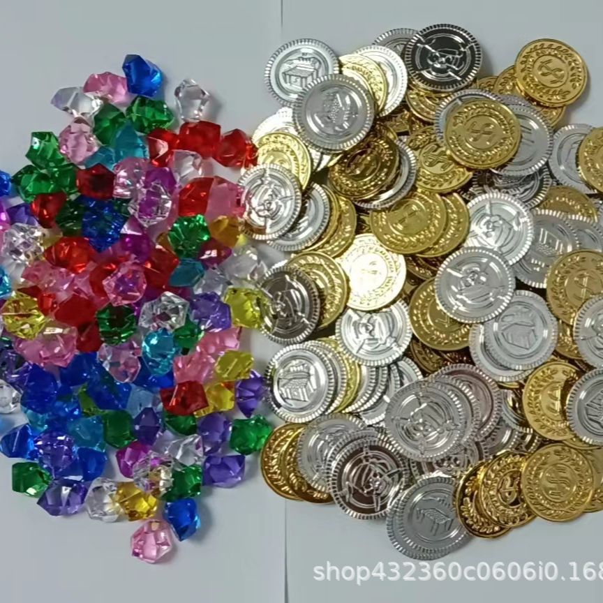 Cross-border Hot Sale Lucky Draw Props Gem Gold Coins Pirate Gold Coins Plastic