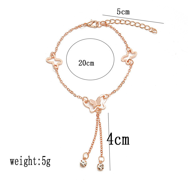 European and American Stylish Elegant Cut Out Beach Butterfly Anklet with Diamonds for Women, Tassel Forest Style Accessible Luxury and High-End Popular Foot Accessories