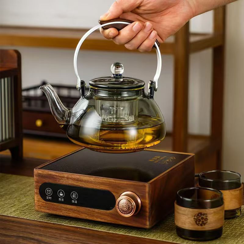New High-End Business Event Souvenirs, Holiday Gifts, Solid Wood Electric Ceramic Stove, Heat-Resistant Glass Tea Set Gift Box Set
