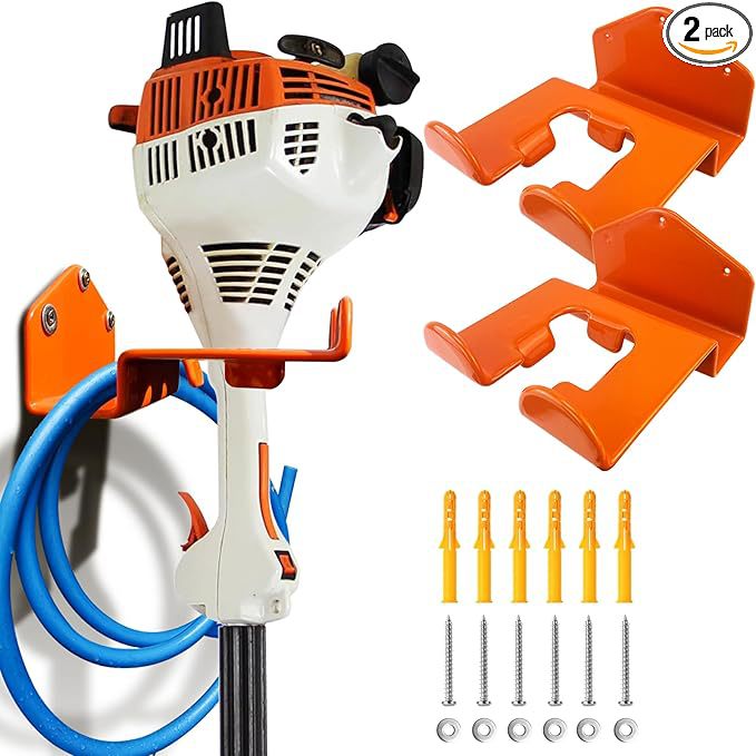 Wall Mounted Weed Trimmer Hanger, Heavy Duty Weed Trimmer Hooks for Garage, Garage Organization Storage Shed