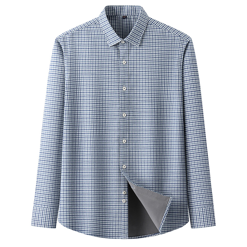 Autumn and Winter Pure Cotton Sanding Plaid Shirt Men's fleece-lined Thickened Wrinkle-Resistant Warm Shirt All Cotton Middle-Aged and Old Dad's Clothes