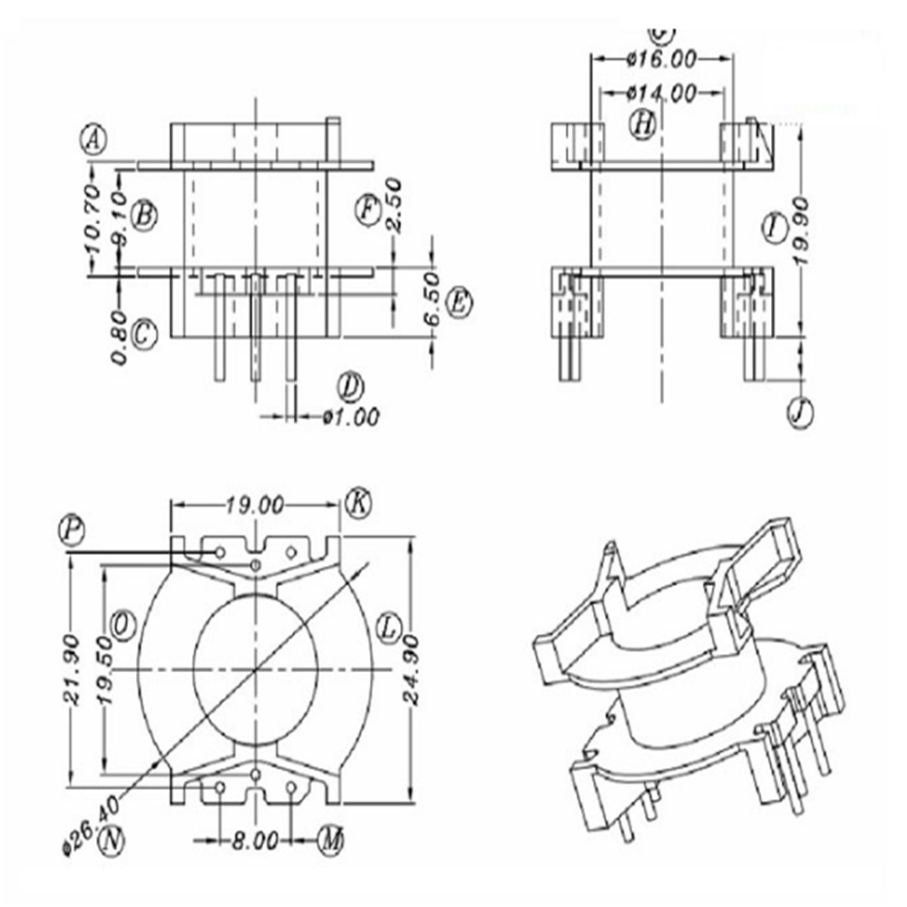 Pq3220 Bakelite Skeleton Pq3220 High Frequency Transformer Skeleton Vertical 3 + 3 Pin