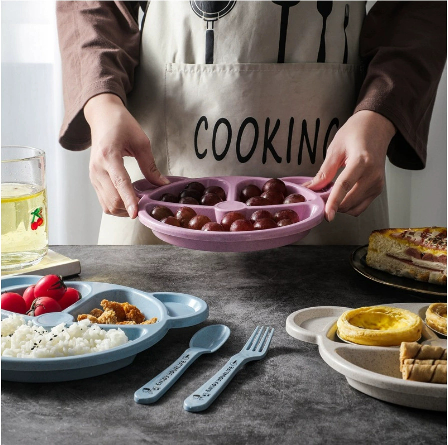 Kindergarten Students Children Wheat Straw Dishes Panda Tableware Dinner Plate Spoon Fork 3 Piece Set