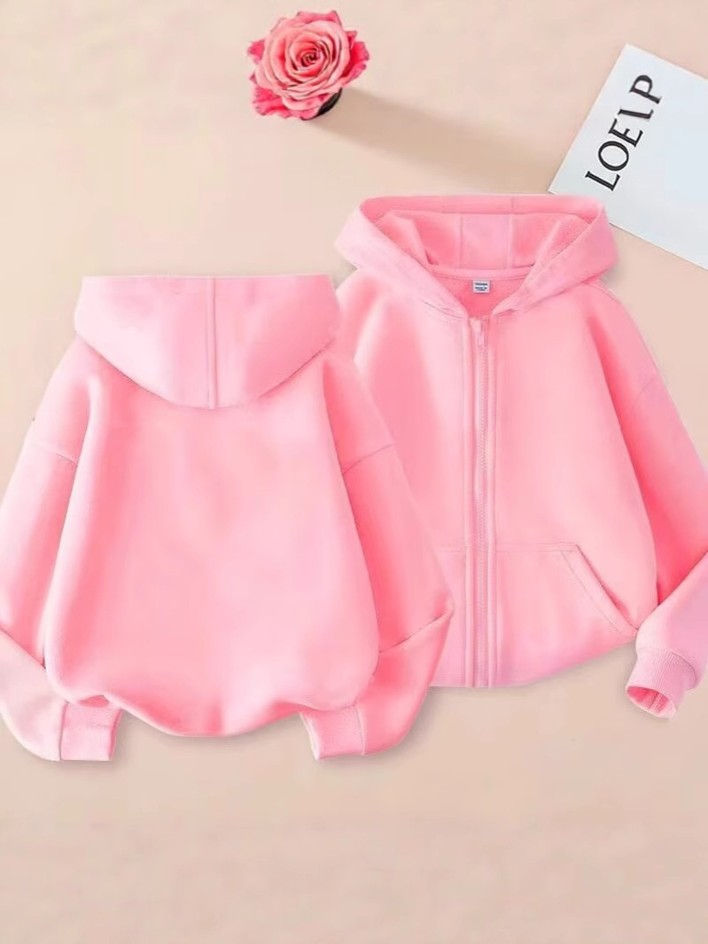 Boys and Girls Spring and Autum Thin Cardigans 2025 Hooded Sweatshirts for Middle and Large Children Pure Color Casual Jackets Zipper Sweatshirts Trendy