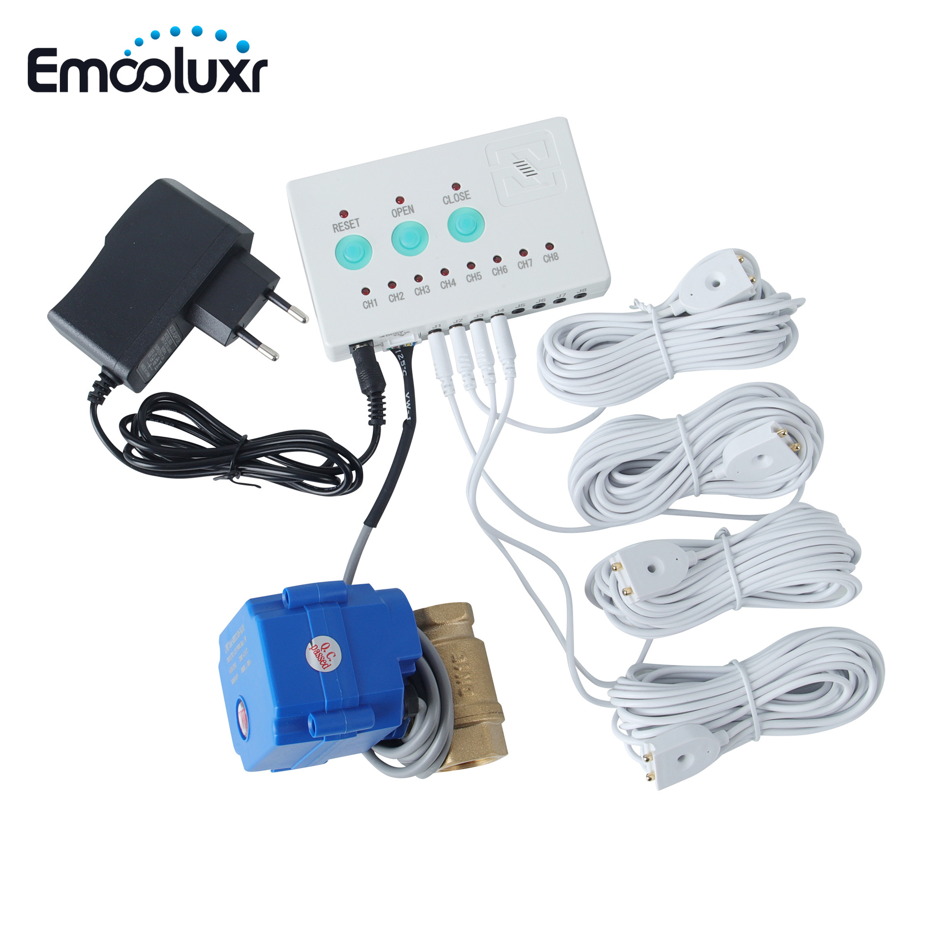 Кросс-бордерный защитник от утечек воды для дома, один медный клапан + 4-канальная автоматическая сигнализация отключения воды, готовый к продаже