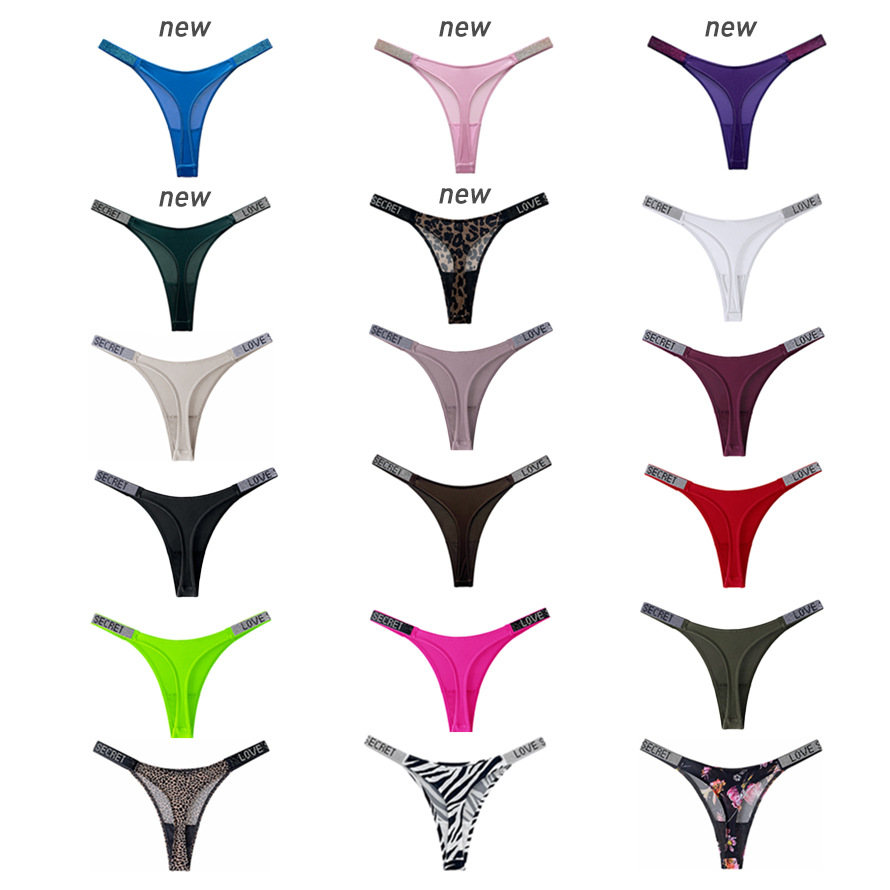 1047t European and American Sexy Rhinestone Thong Underwear for Women's Fitness Sports Hip Lifting Low Waist High Fork Fashion T-Pants