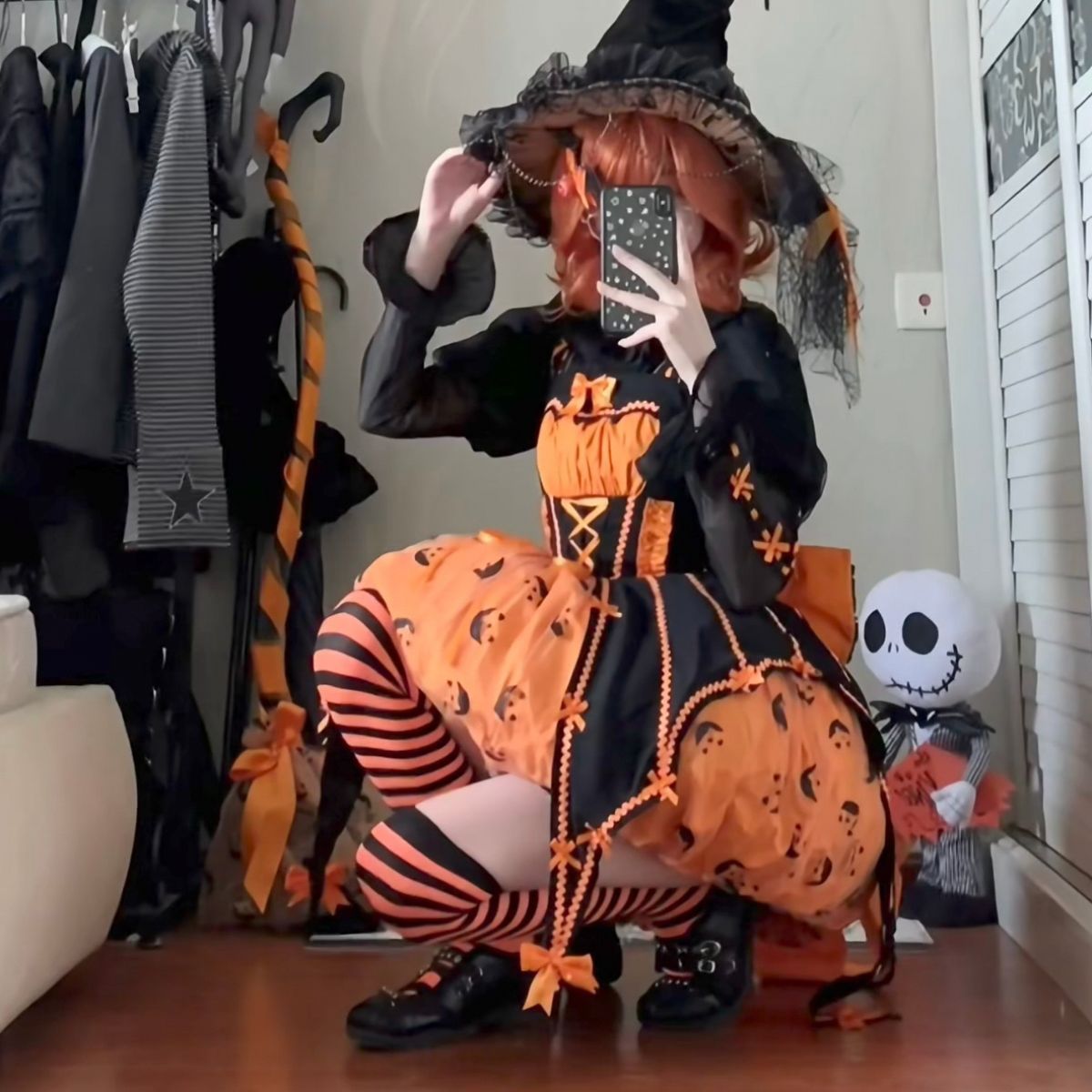 Halloween Over-The-Knee Socks Striped Black and Orange Trendy Influencer Ins Style Unique Japanese Versatile Long Socks Jk Girl