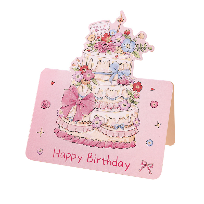 Happy Birthday Stereo Birthday Cake Creative Greeting Card Flower Shop Birthday Blessing Simple Message Small Card Teacher's Day