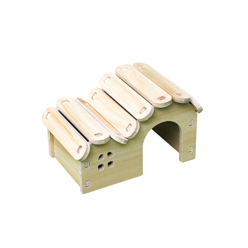 Wooden hamster nest toy hamster squirrel solid wood hamster cage supplies wooden running wheel Villa decoration landscape toys