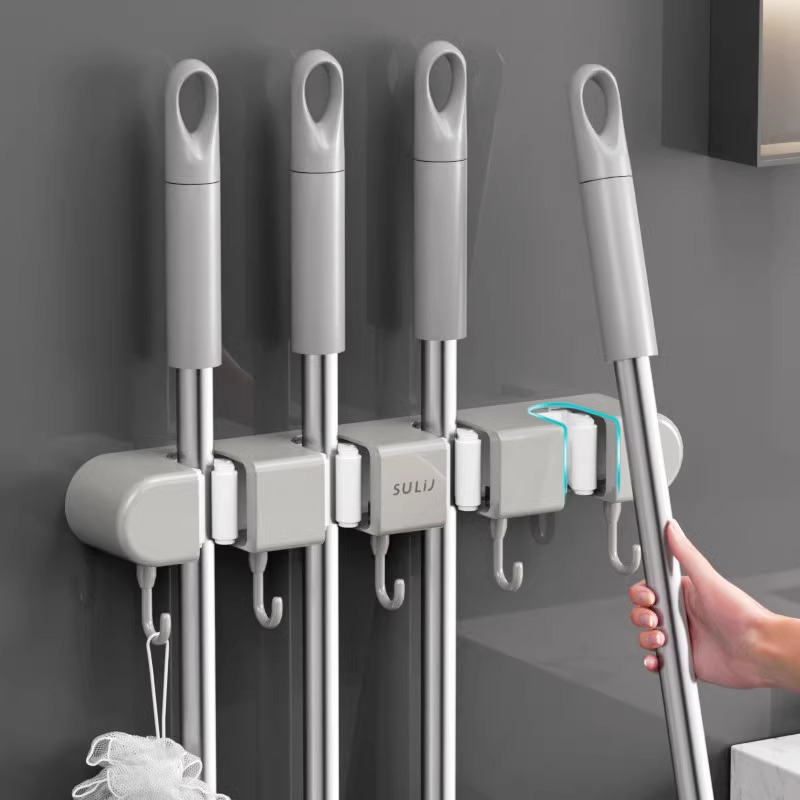Wall Hanging Mop Clip Rack Punch-free Hook Balcony Bathroom Toilet Buckle Fixing Broom Storage Hanging Rack