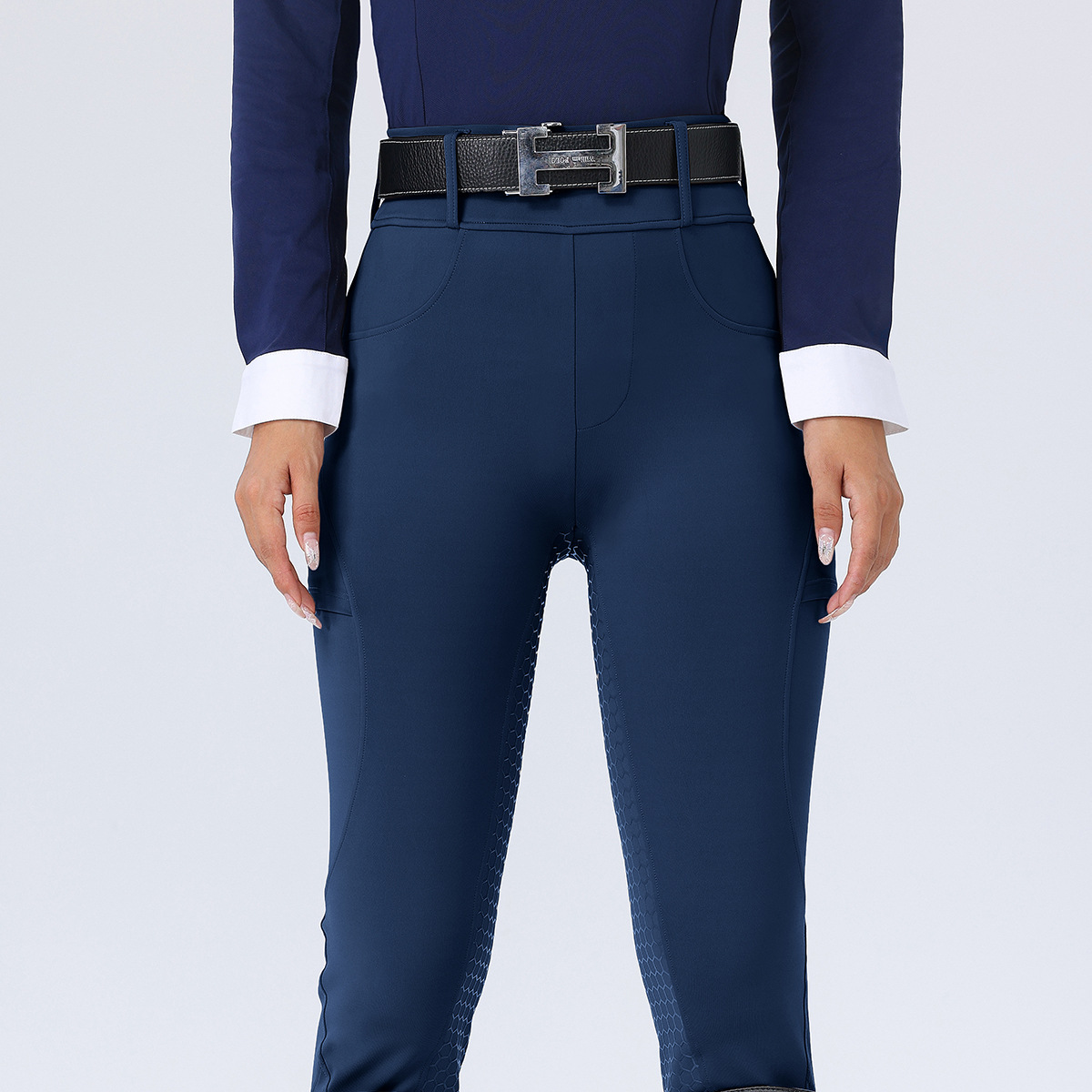 Amazon European and American Full Seat Silicone Non-Slip Equestrian Pants Women's Stretch Tight High Waist Abdominal Riding Pants with Pocket