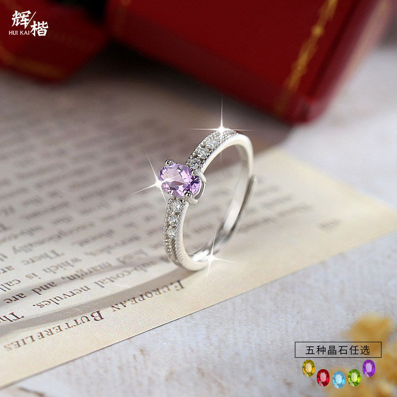 Кольцо из серебра S925 с натуральным цветным драгоценным камнем, стиль легкой роскоши, регулируемое кольцо на указательный палец, кольцо на средний палец для женщин