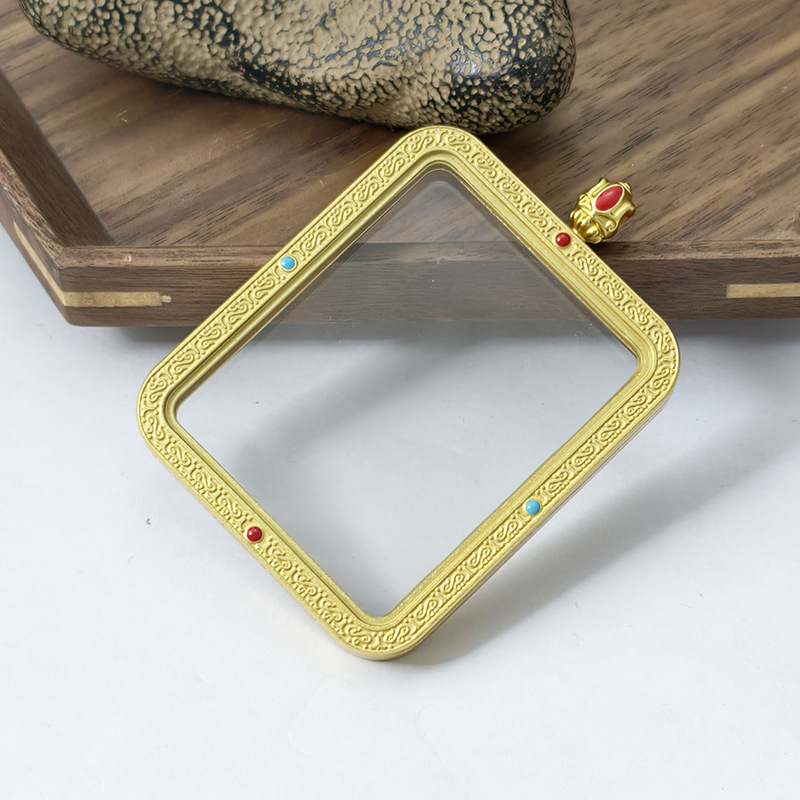 Transparent Double-Sided Thangka Gawu Box Pendant Wutai Mountain Thangka Double-Sided Thangka Replaceable Pattern Pendant Xizang Style Pendant