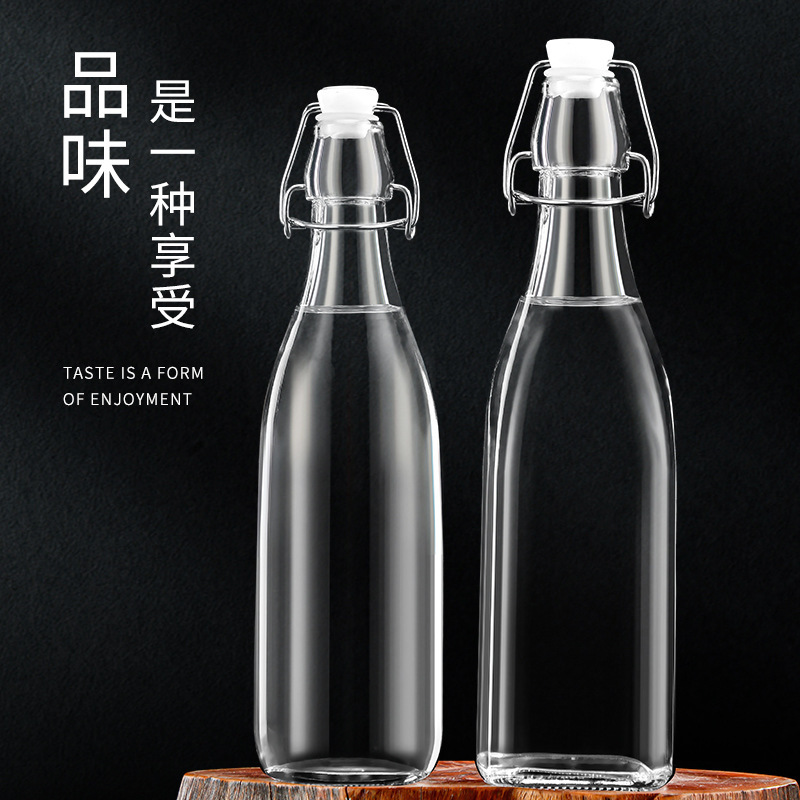 Transparent Snap-On Glass Bottle 350ml Flip-Top Brewing Bottle Lock Bottle Sealed Home-Brewed Fruit Wine Beverage Bottle Enzyme Bottle