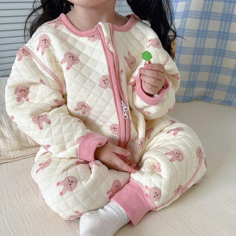 Autumn and Winter One-Piece Pajamas for Boys and Girls, Baby Cartoon Fleece-Lined Thickeneded Sleeping Bag, Baby Spring & Fall Warm Home Clothes
