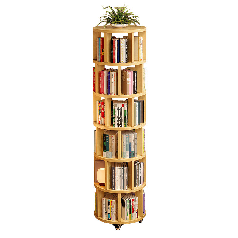 Multi-Layer Rotating Bookshelf 360-Degree Floor-Standing Mobile Storage Rack Integrated Wall-Side Small Narrow Cabinet Home Corner Bookcase