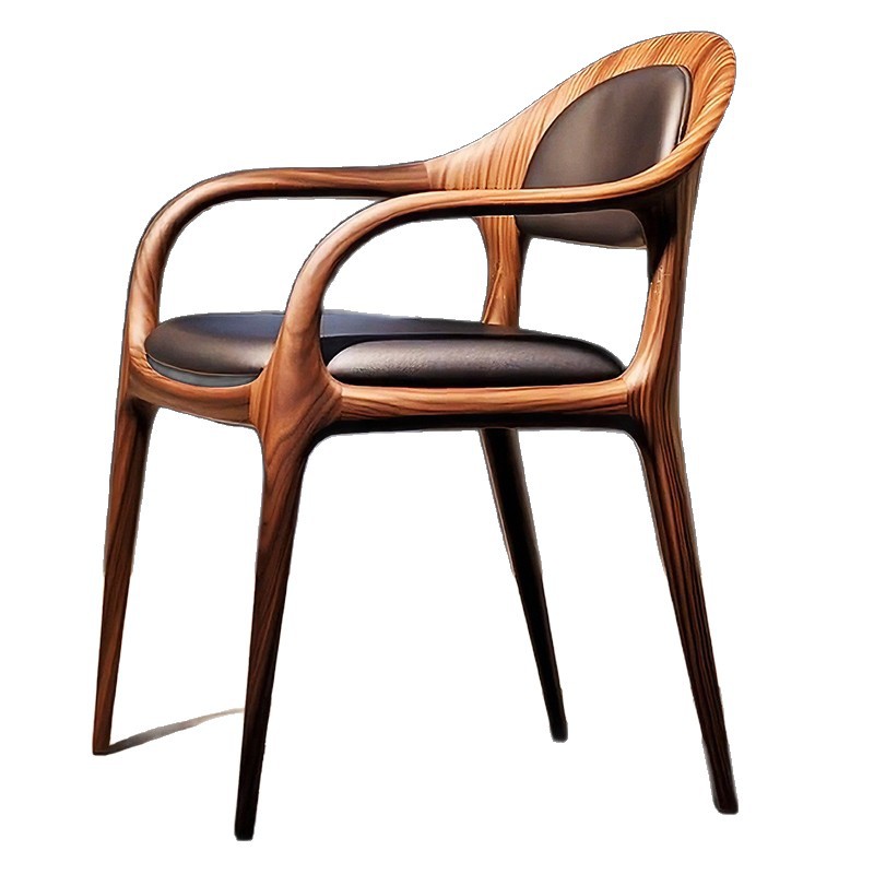 New Chinese Style Classy Round Table and Chair Combination Black Walnut Solid Wood Living Room Business Negotiation Round Table Balcony Small Coffee Table