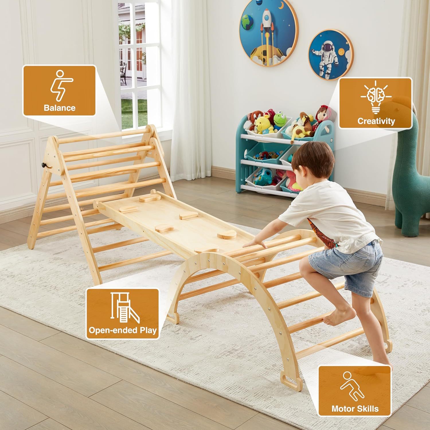 Cross-Border Wooden Climbing Frame Indoor Children's Household Small Foldable Wooden Multi-Functional Baby Slide Combination