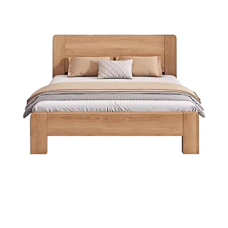 Solid Wood Bed 1.5m Modern Simple Double Bed for Home Master Bedroom 1.8m Single Bed for Rental House 1.2 Thickened