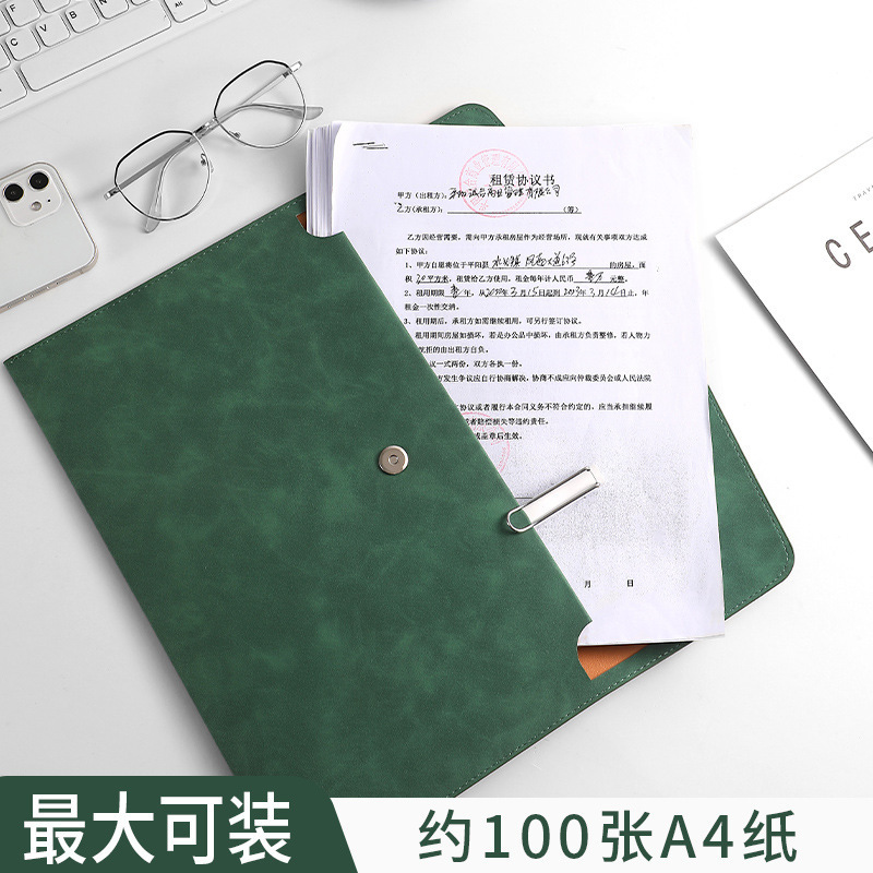 Leather Document Bag A4 Folder Document Bag Thickeneded Snap Waterproof Business Storage Bag Printable Logo Wholesale