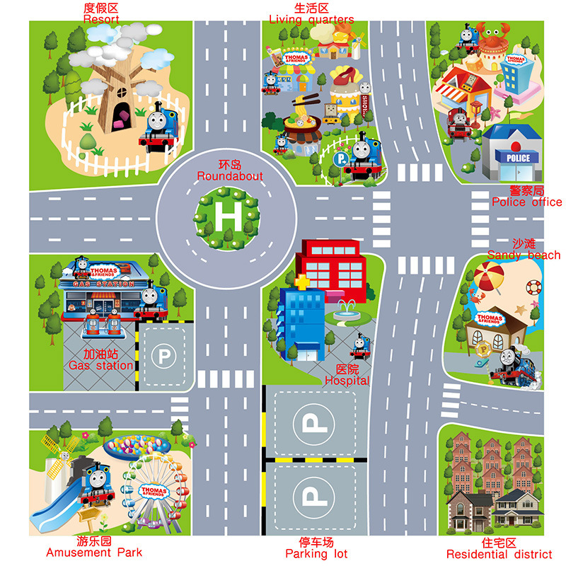 Traffic scene map children's floor mat food grade PP polypropylene material children's toy film city simulation