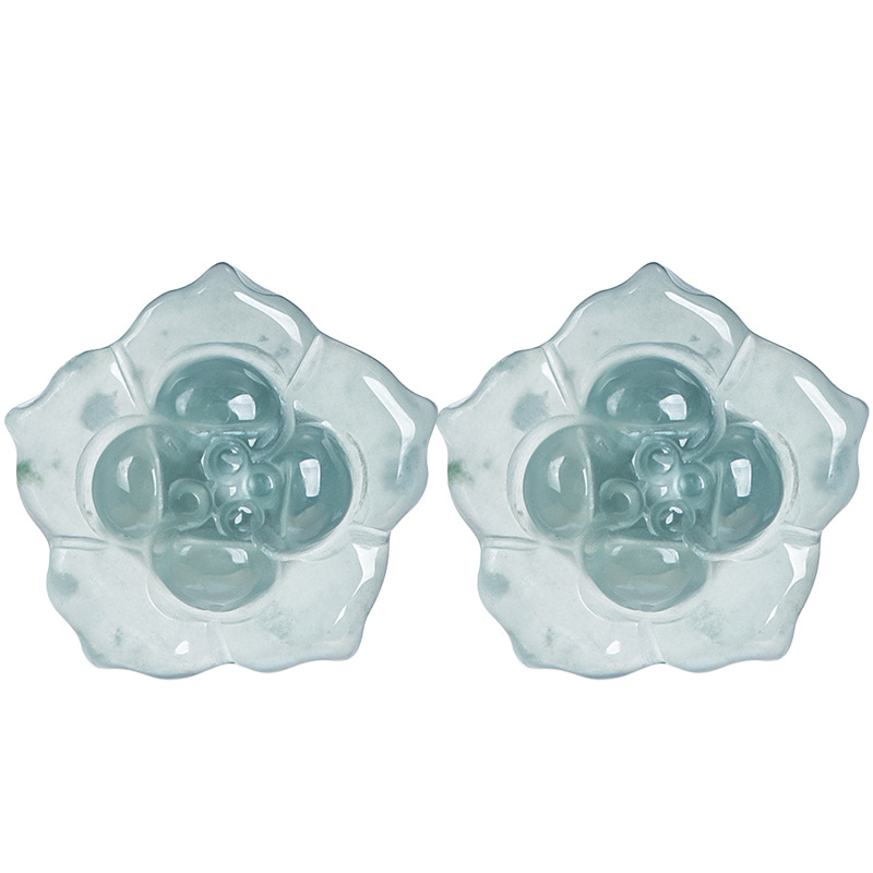 Original natural A goods jade blue water lotus earrings ice jade stone petals S925 silver inlaid antique women's earrings
