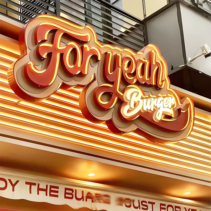 American-Style Internet Celebrity Wrought Iron Retro Metal Lettering Led Neon Sign Custom Storefront Logo