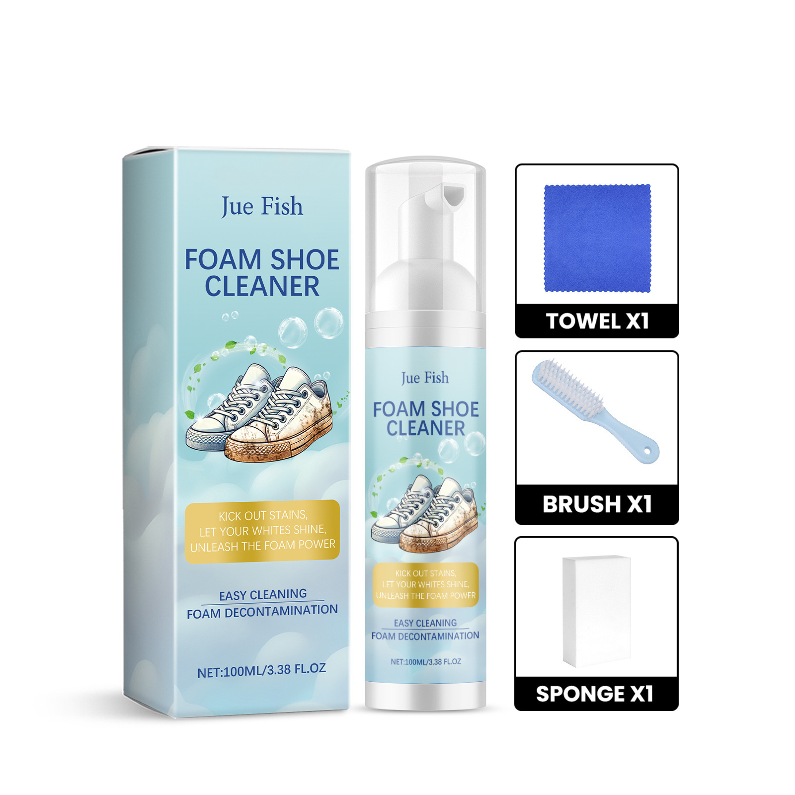 Juefish White Shoe Foam Cleaning Kit Foam Cleaner Stain Remover for Sneakers White Shoe Cleaner