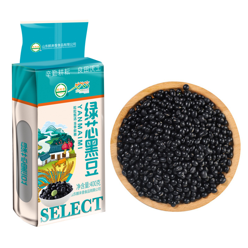 Green Heart Black Beans Wholesale 400g Vacuum Packaging Green Core Sproutable Soy Milk Raw Materials Whole Grains Coarse Grains OEM