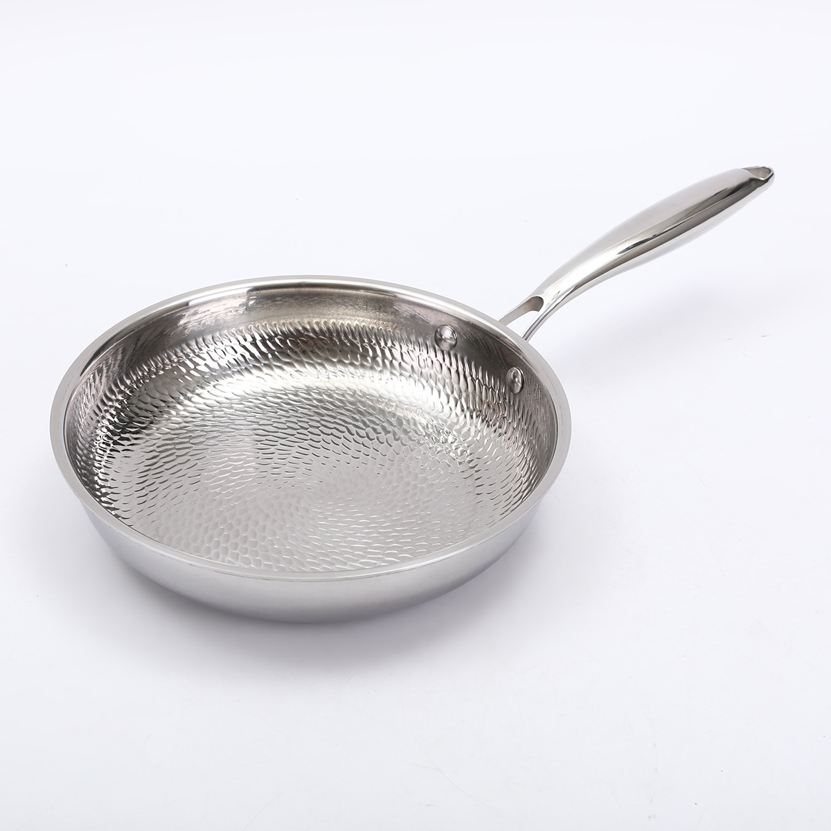 High-Quality Non-Coated Frying Pan for Steak and Pork Chops, Household Frying Pan with Hammered Texture, 304 Stainless Steel Non-Stick Pan, Customizable