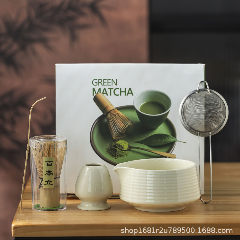 Cross-Border Japanese-Style Matcha Tea Set with Spouted Matcha Bowl, 5-Piece Set of Premium Tea Accessories for Matcha Ceremony, Light Luxury
