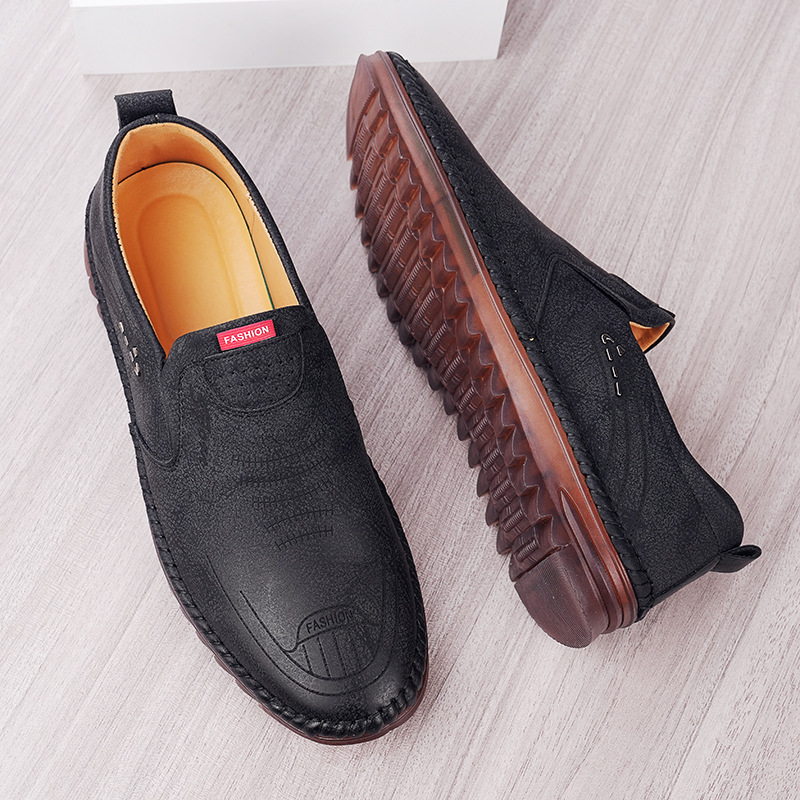 Summer New Men's Non-Slip Loafers with Soft Rubber Soles, Casual Leather Shoes, Slip-On Trendy Versatile Moccasins