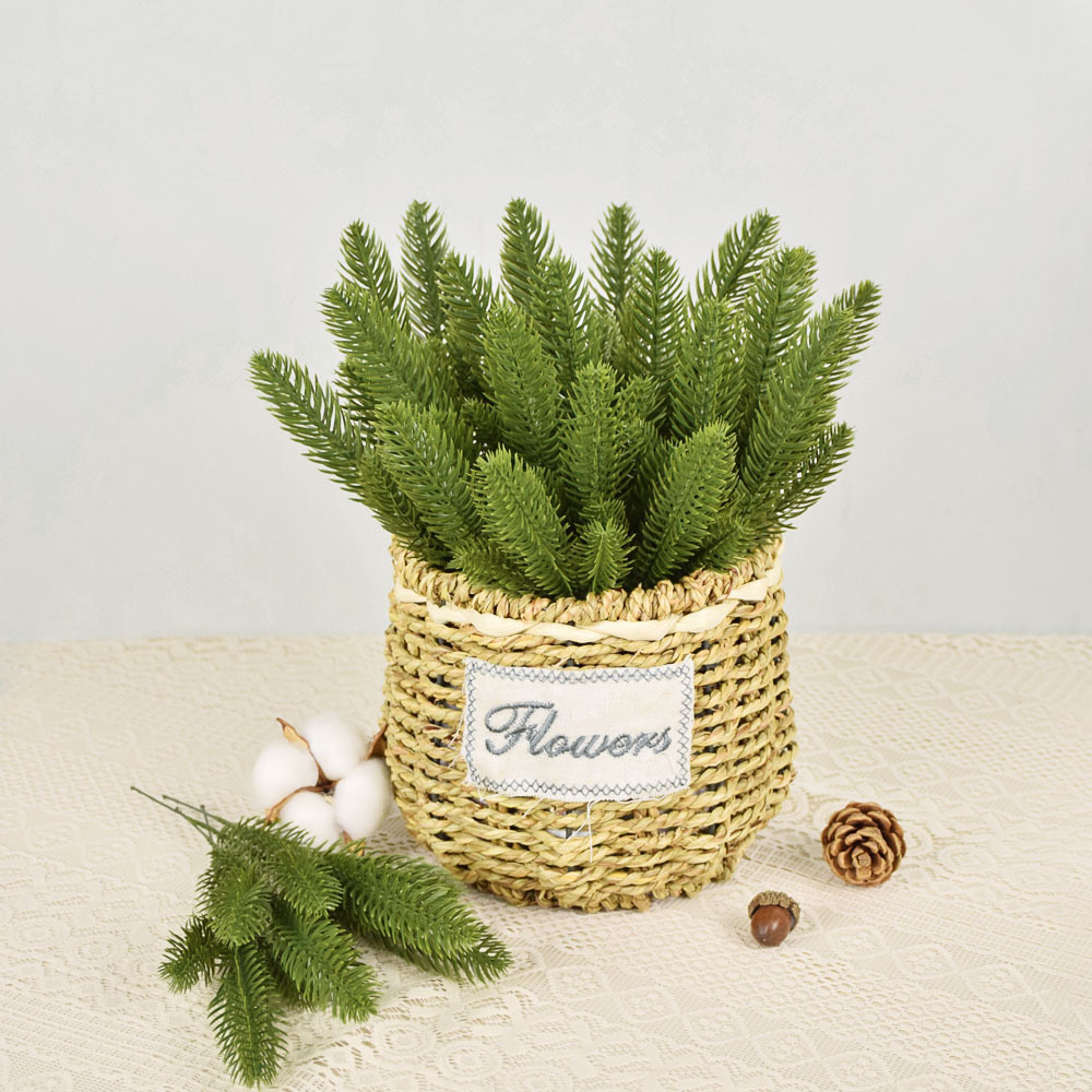 Amazon's Cross-Border Best-Selling Christmas Artificial Three-Pronged Pine Needles DIY Plastic Flowers Christmas Decoration Accessories