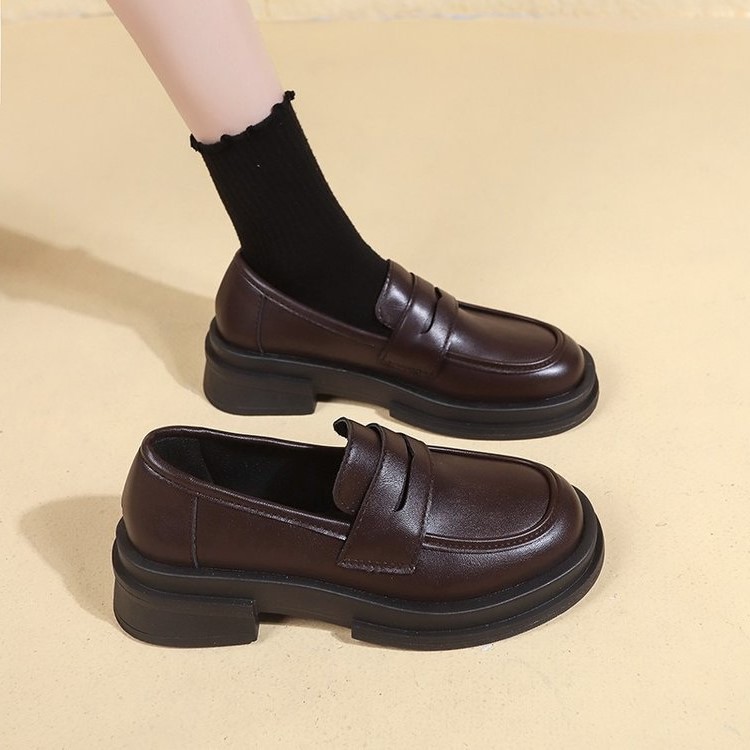 Кожаные туфли в колледжевом стиле, новые ретро-лоферы с толстой подошвой осень 2025, слепоны Тайчжоу для женщин